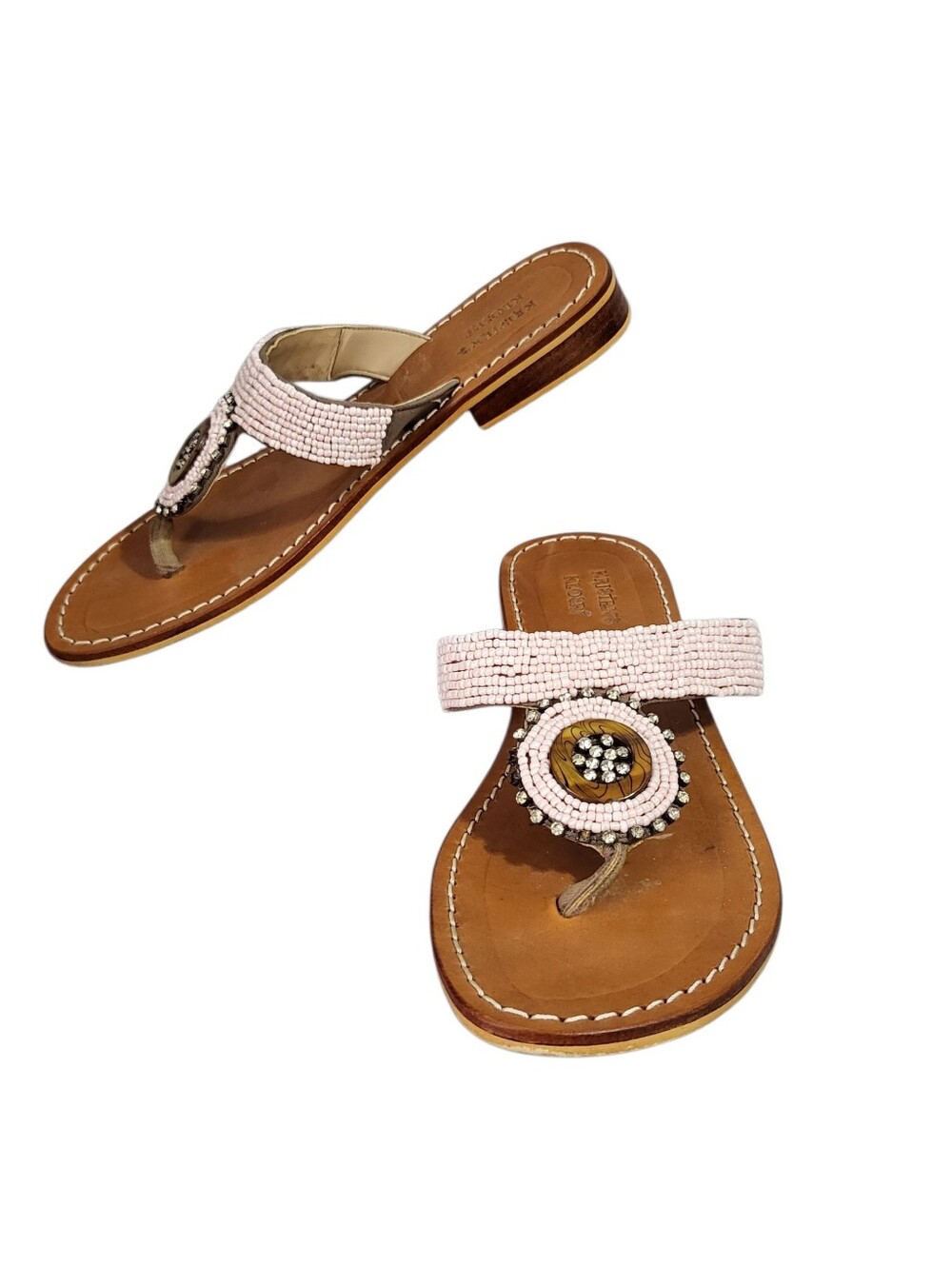 Kristen's Kloset Thong Sandals 9 Pink Beaded Rhinestones Medallion Boho Festival
